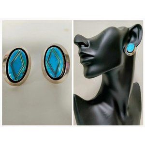 Navajo Elegance Vintage Jerry J. Nelson Silver Turquoise Post Back Earrings